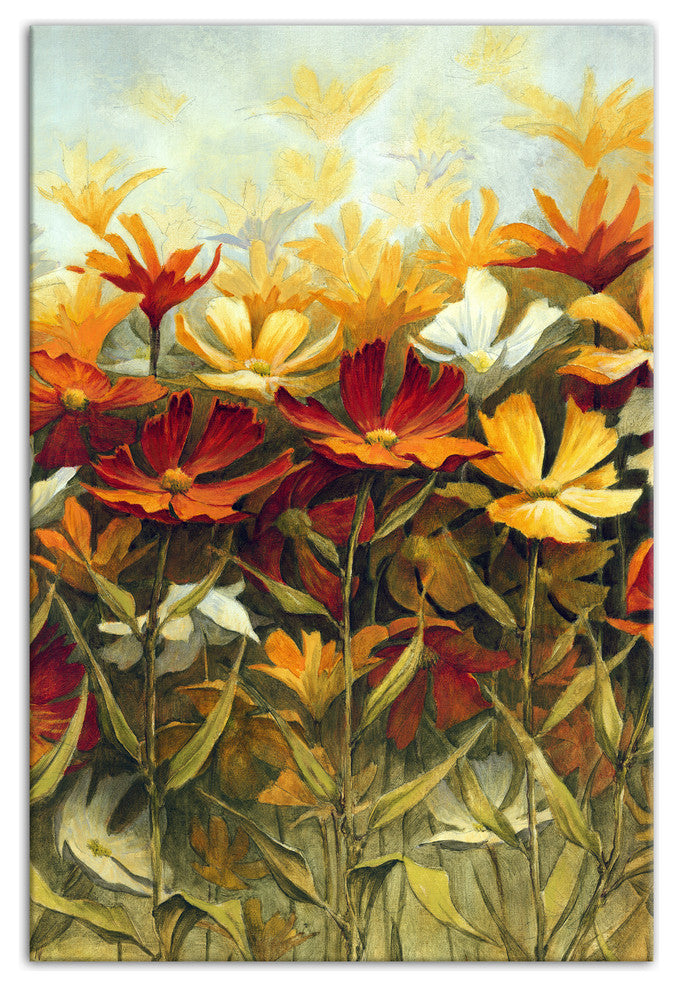 Field of Red and Yellow Spring Flowers 16x24 Canvas Wall Art