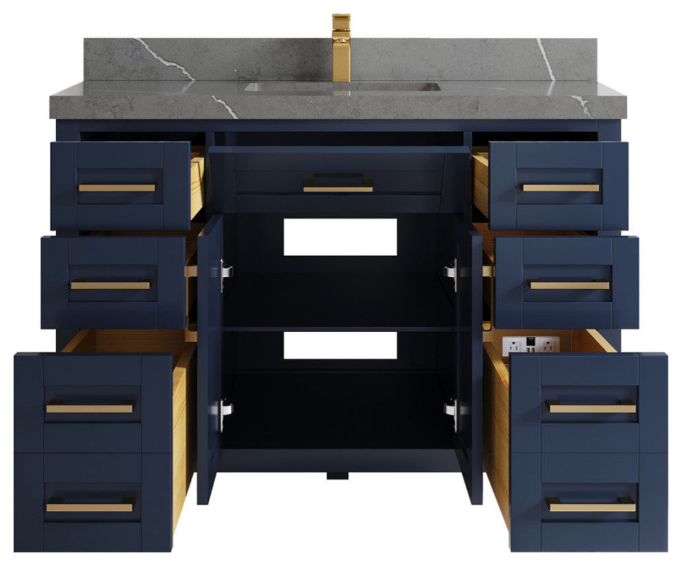 Cambridge 48 Single Sink Bath Vanity in Hale Navy Blue 2" Piatra Gray