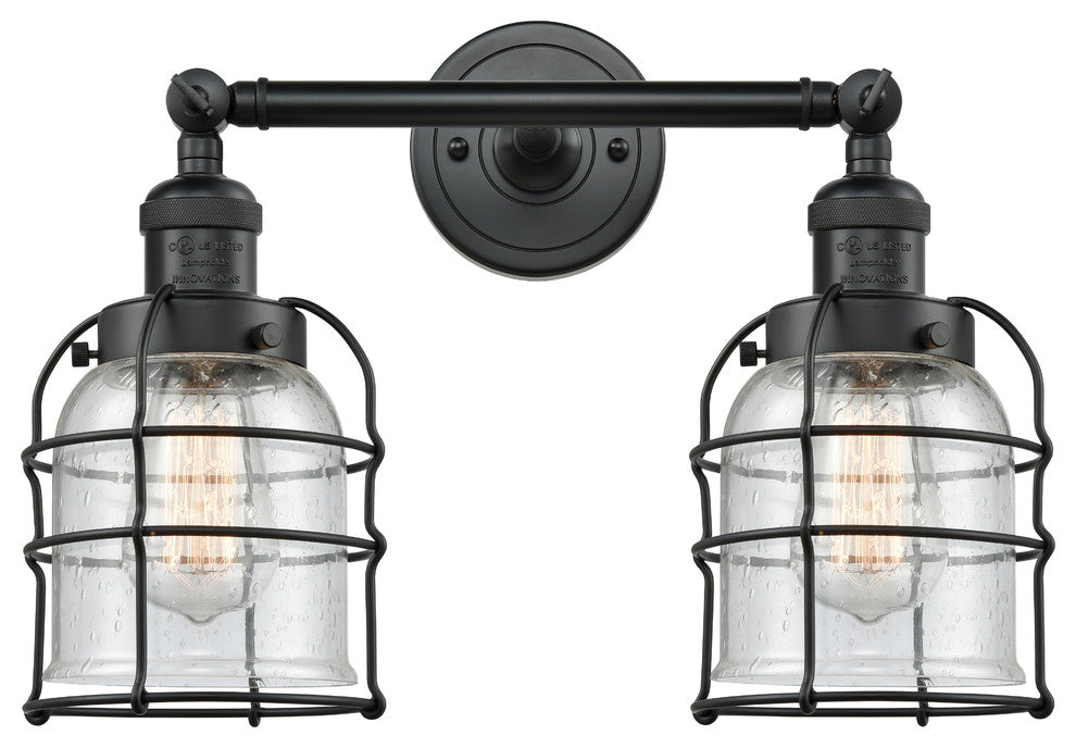 INNOVATIONS LIGHTING 208-BK-G54-CE-LED Small Bell Cage 2 Light Bath Vanity Light