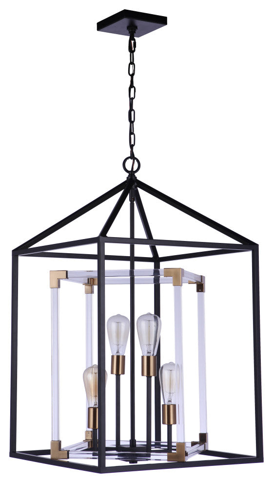 Craftmade Aaron 4 Light Pendant, Flat Black/Satin Brass