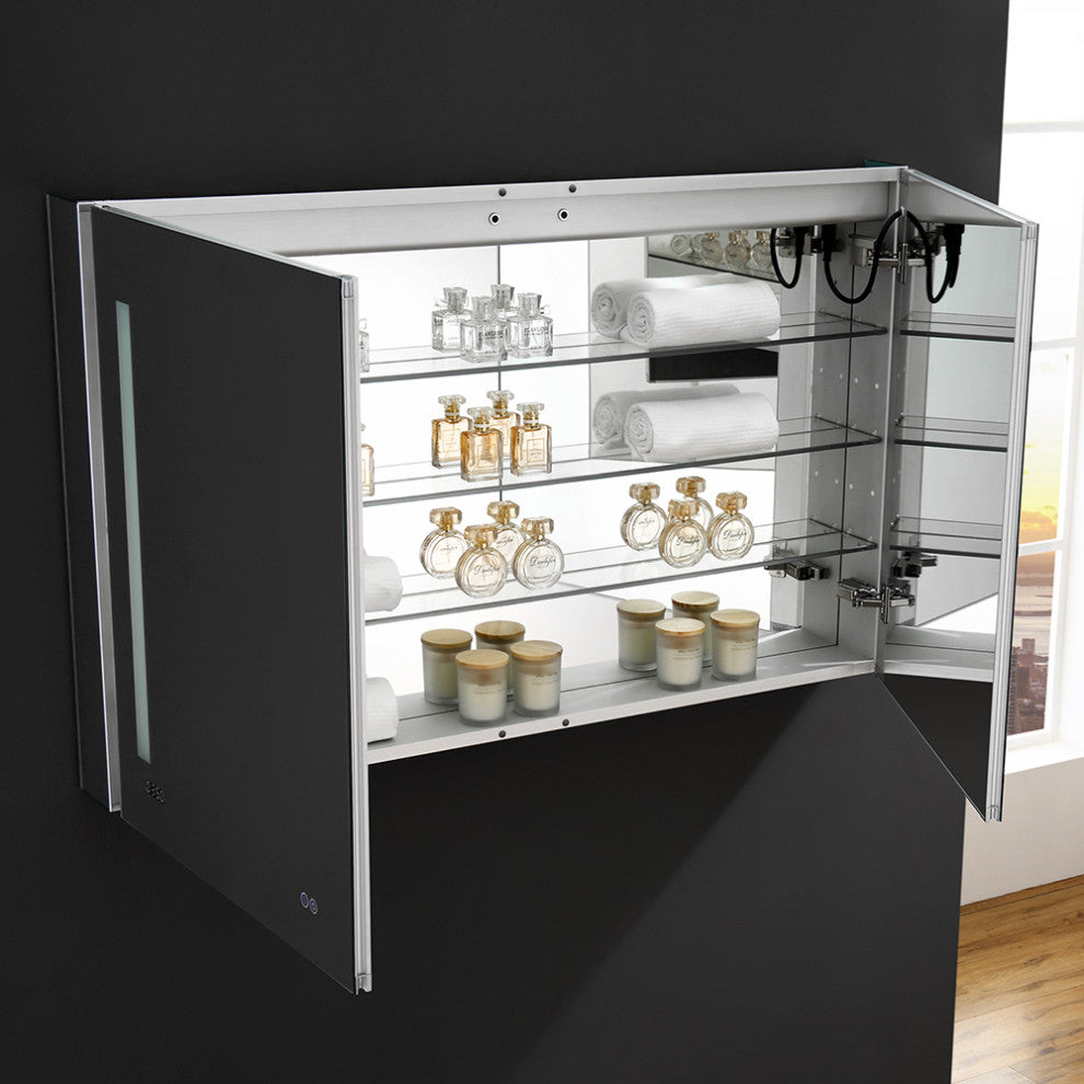 Tiempo Bathroom Medicine Cabinet With LED Lighting and Defogger, 48"x30"