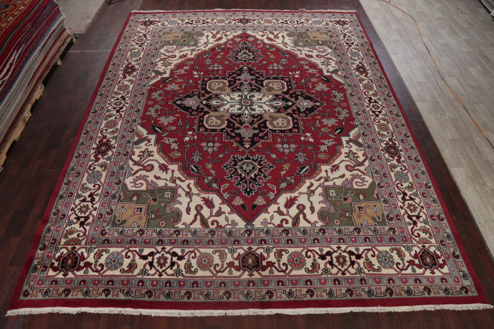 Traditional Heriz Oriental Carpet Handmade Indian Area Rug, Red, 14'9"x11'11