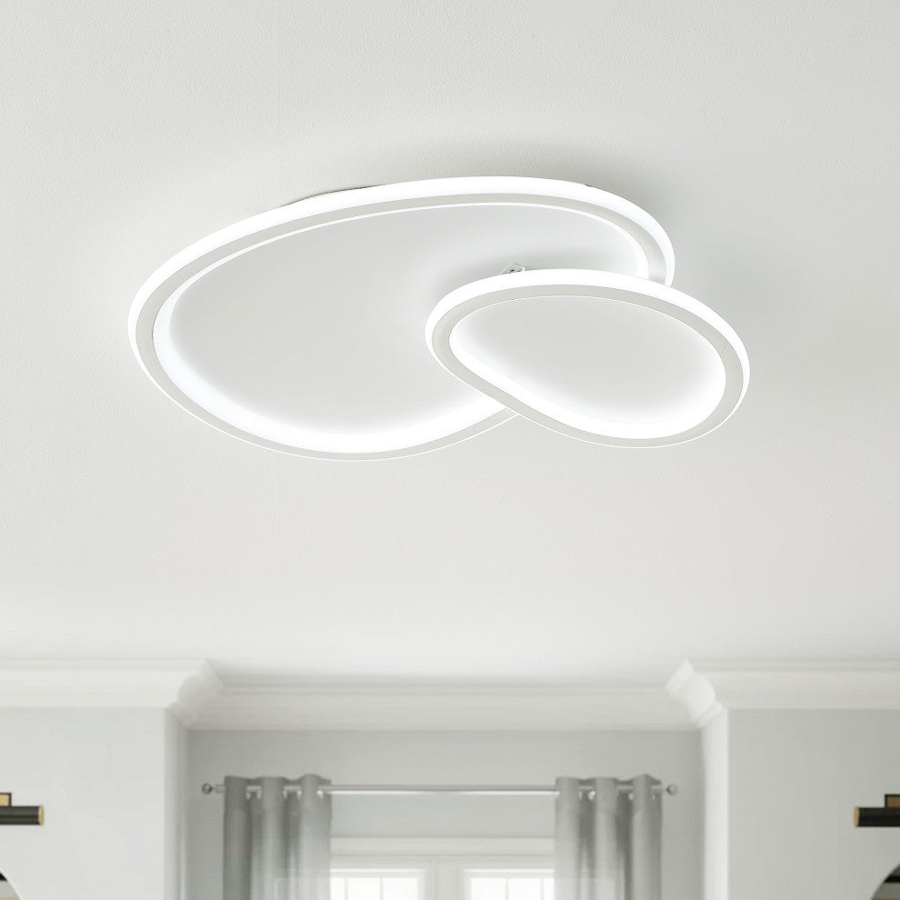 White 2-Light Irregular Ring LED Flush Mount Ceiling Light