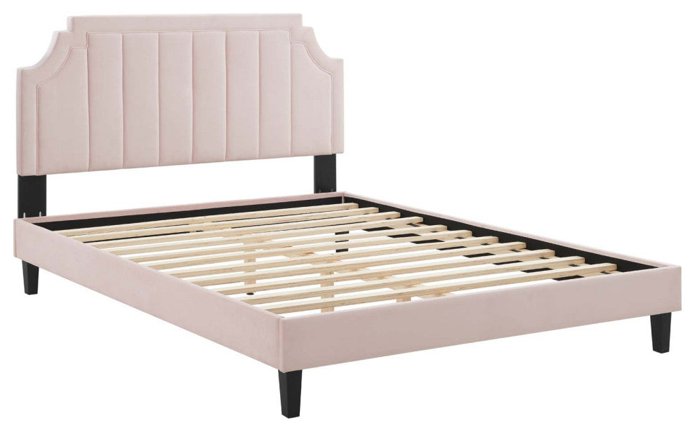 Sienna Performance Velvet Full Platform Bed, Pink