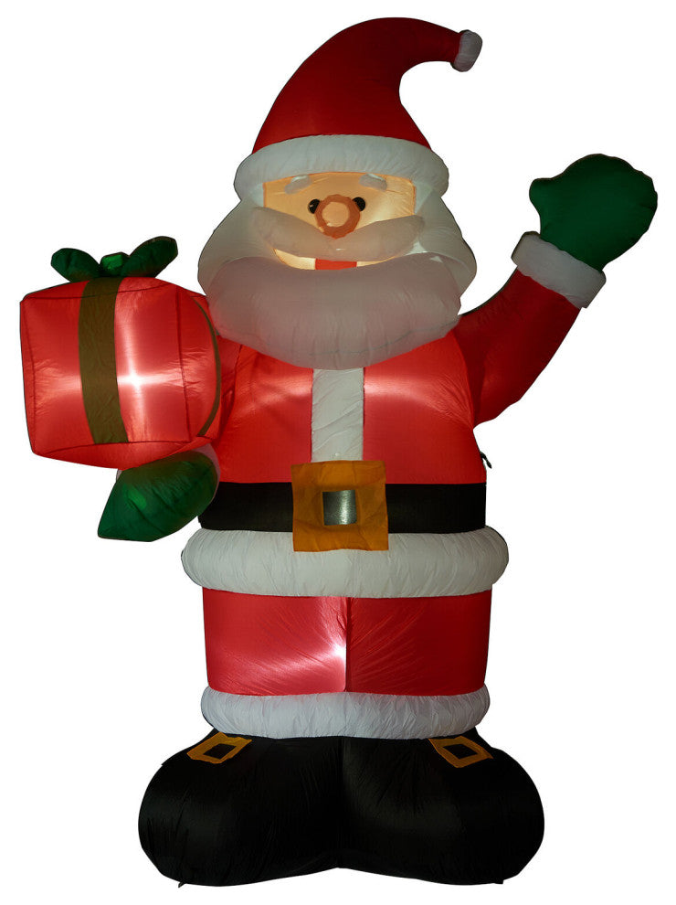 10' Tall Santa Claus Holding a Gift, Blow Up Inflatable With Lights