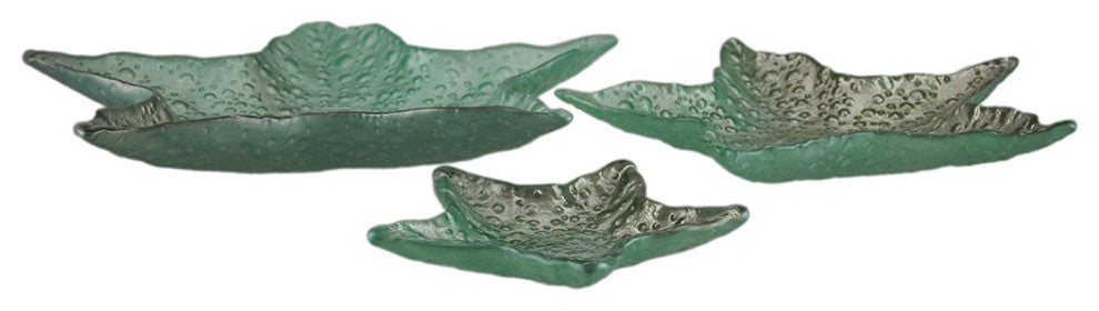 3 Piece Gradient Green Starfish Shaped Decorative Glass Dish Set