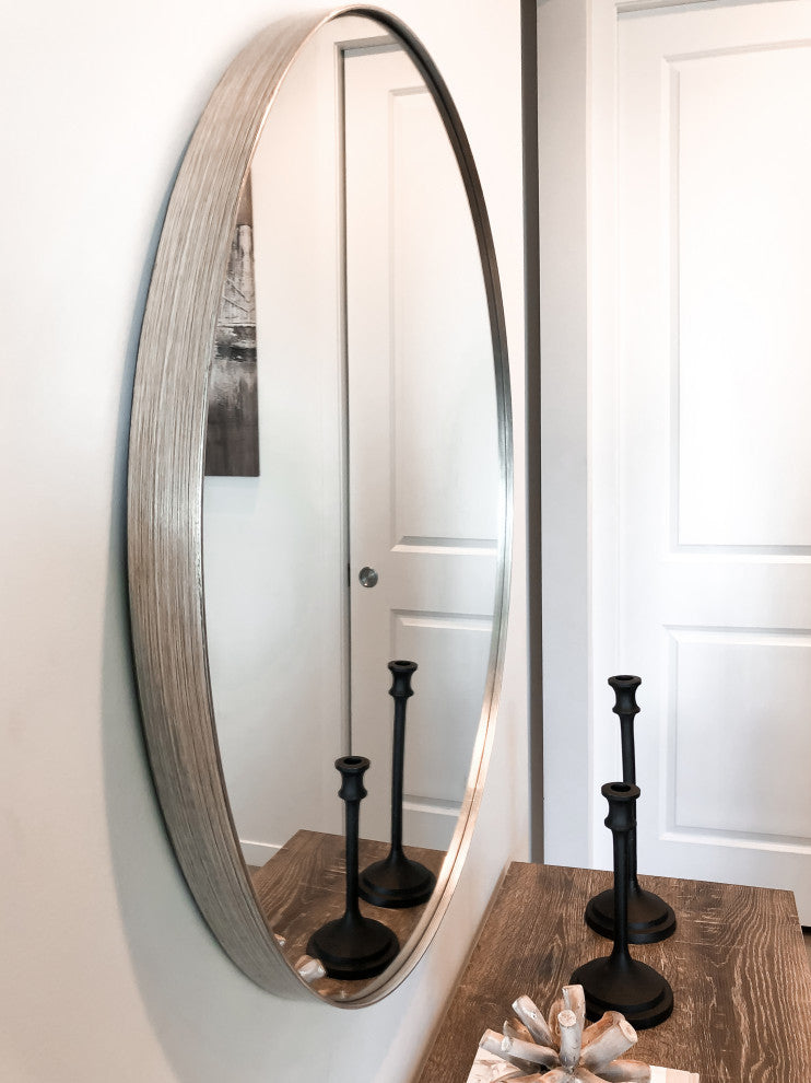 Cheyenne Framed Round Mirror, Nickel