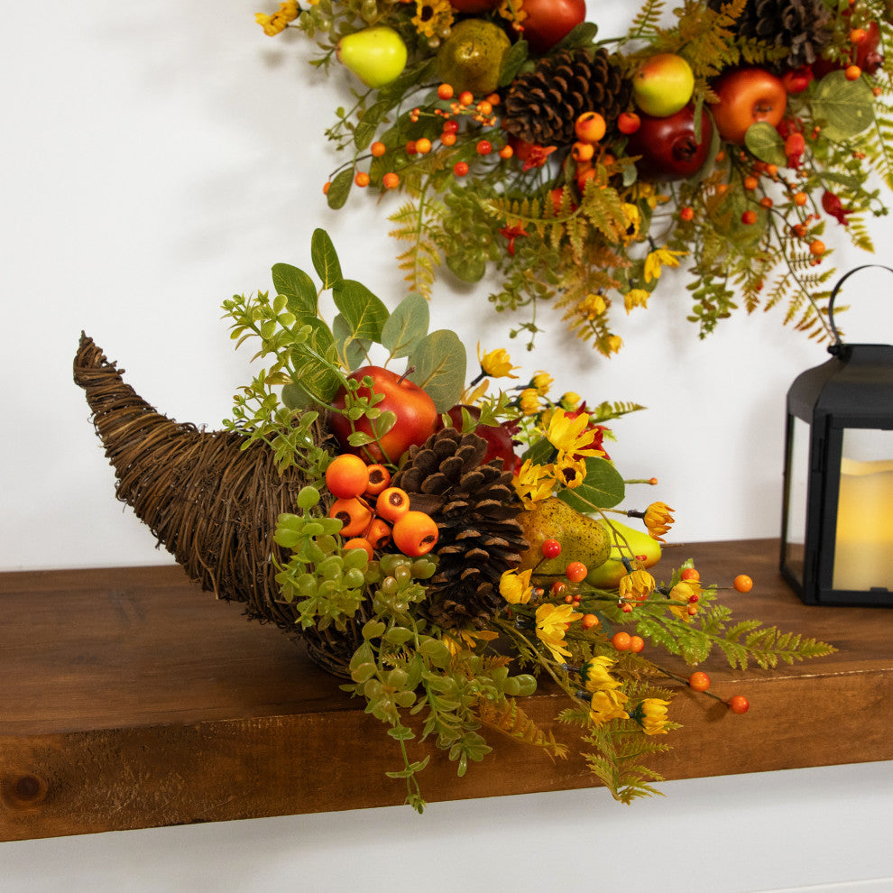Apples and Pears Cornucopia Fall Harvest Decoration, 20"