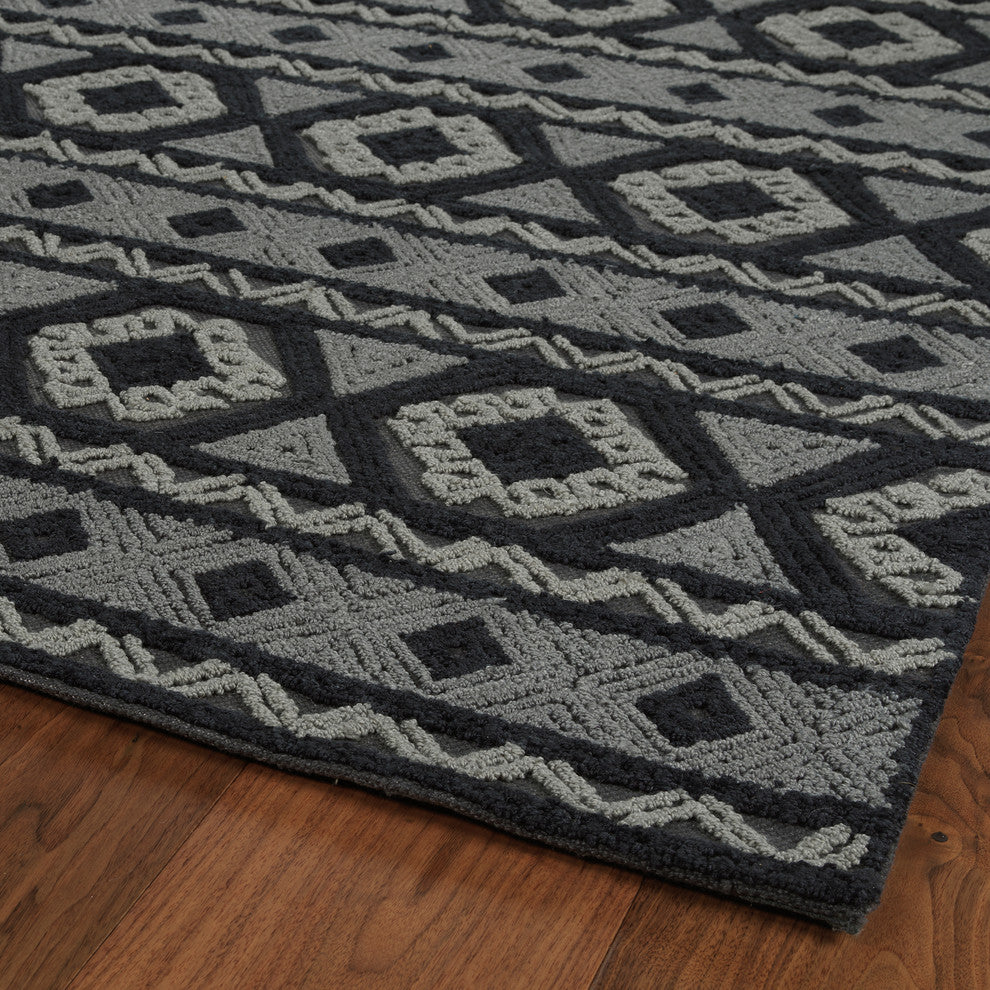 Kaleen Indoor-Outdoor Midcentury Modern Ayrlies Garden Rug, Charcoal, 9''x12''