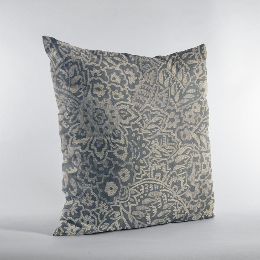 Plutus Blue Gardens Paisley Luxury Throw Pillow, 24"x24"