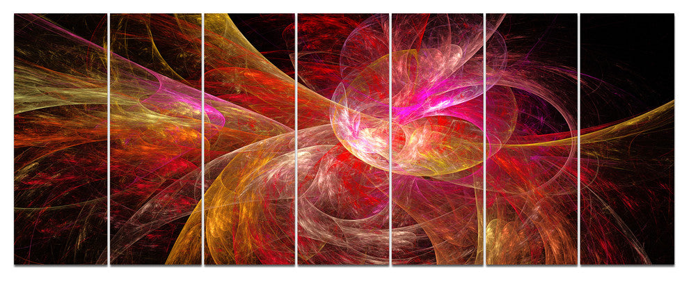 Pink on Black Fractal Illustration, Abstract Canvas Art Print, 83"x32", 7 Panels