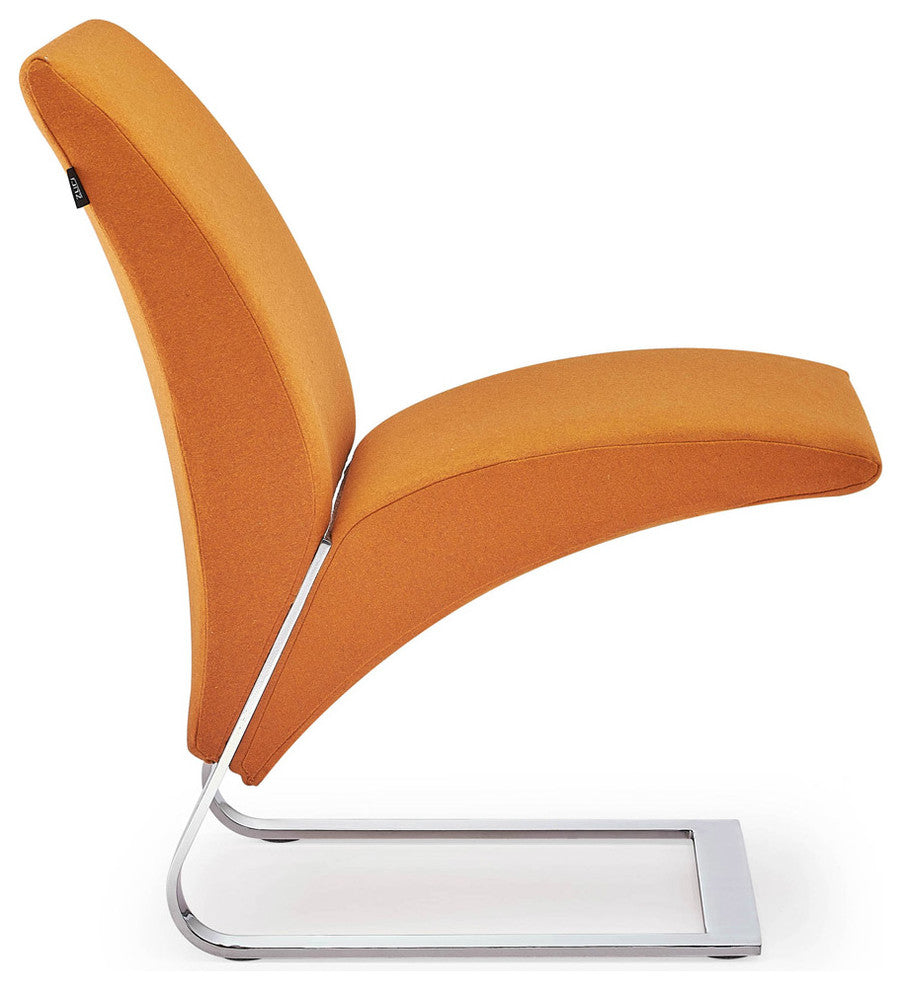 Modern Bouncee Chair Orange Cashmere Fabric Upholstery Polished Chrome Base