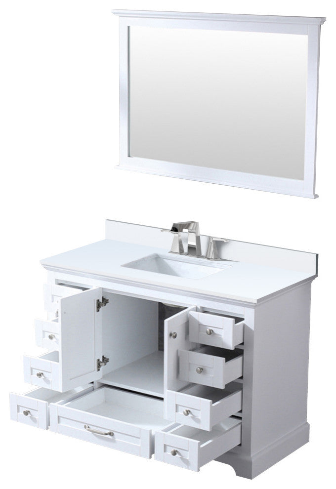 Dukes 48" White Single Square Sink Vanity with Quartz Top, With Mirror and Fauce