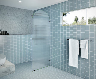 32"x86.75" Frameless Shower Door, Arched Fluted Single Fixed Panel, Oil Rubbed Bronze