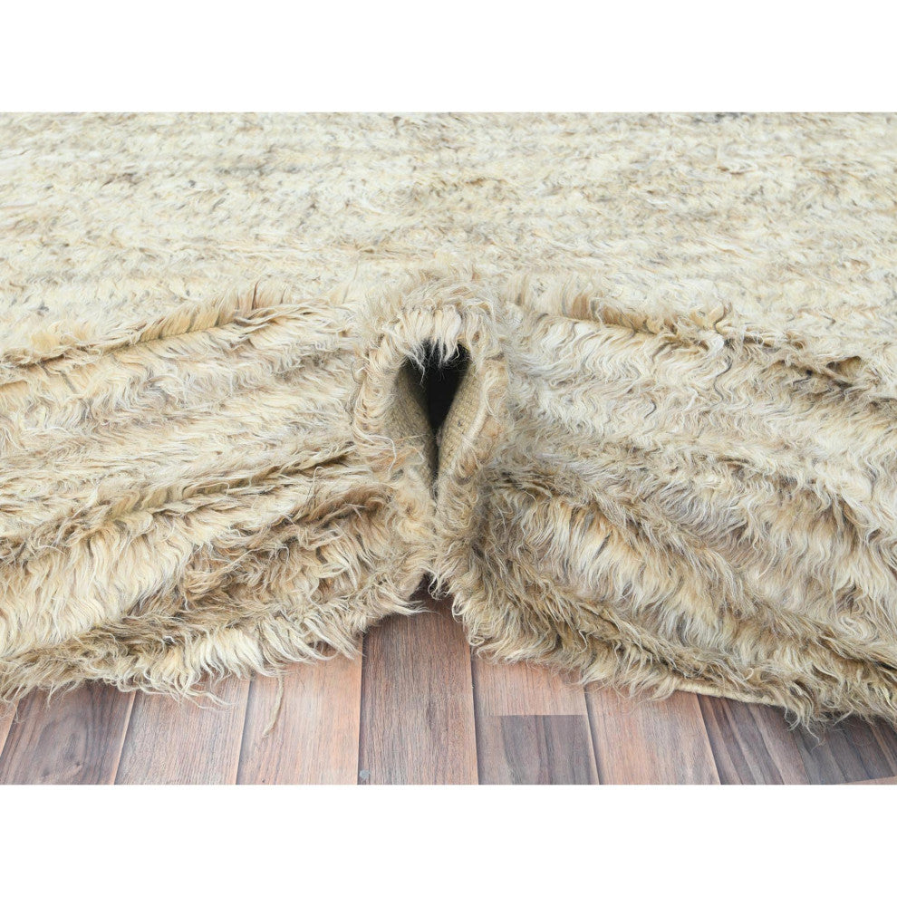 Ivory 100% Wool Hand Knotted Ben Ourain Moroccan Berber Round Rug 10'1"x10'
