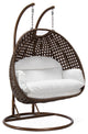 LeisureMod Mendoza Dark Brown Wicker Hanging Double Egg Swing Chair, White