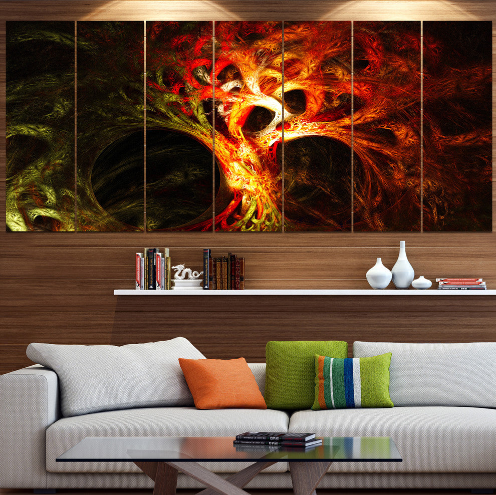Magical Orange Psychedelic Tree, Abstract Canvas Art Print, 83"x32", 7 Panels