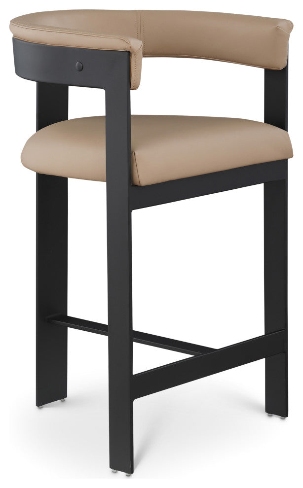 Romeo Upholstered Counter Stool, Set of 2, Tan, Vegan Leather, Matte Black