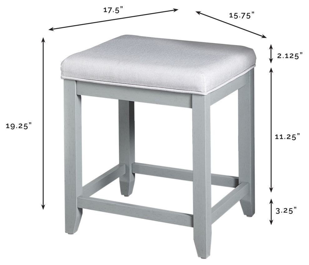 Vista Vanity Stool, Vintage Grey With Dove Grey Linen