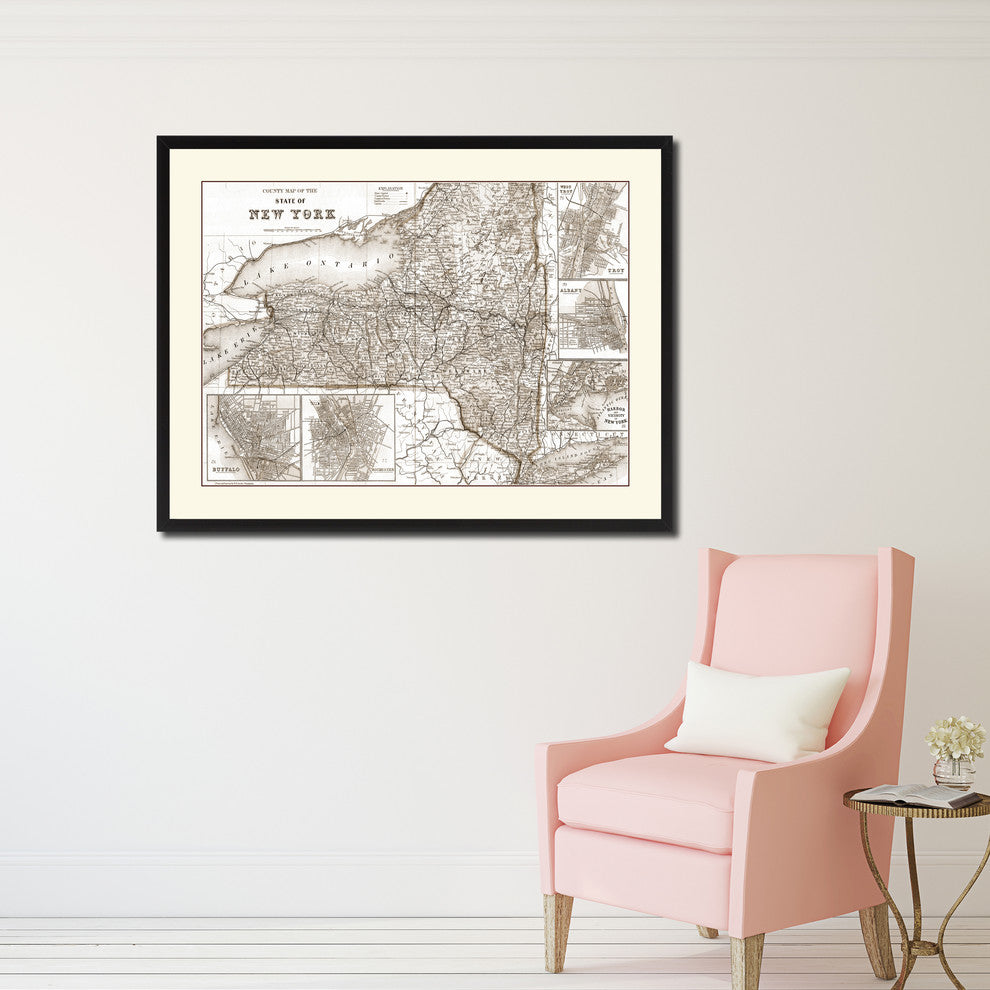 New York Vintage Sepia Map Canvas Print, 28"x37"