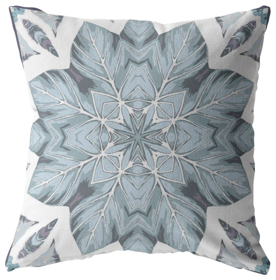 16" Blue Floral Forest Zippered Suede Throw Pillow