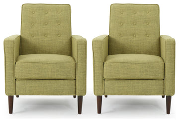 Mason Mid-Century Modern Button Tufted Fabric Recliner, Fabric/Muted Green, Set of 2