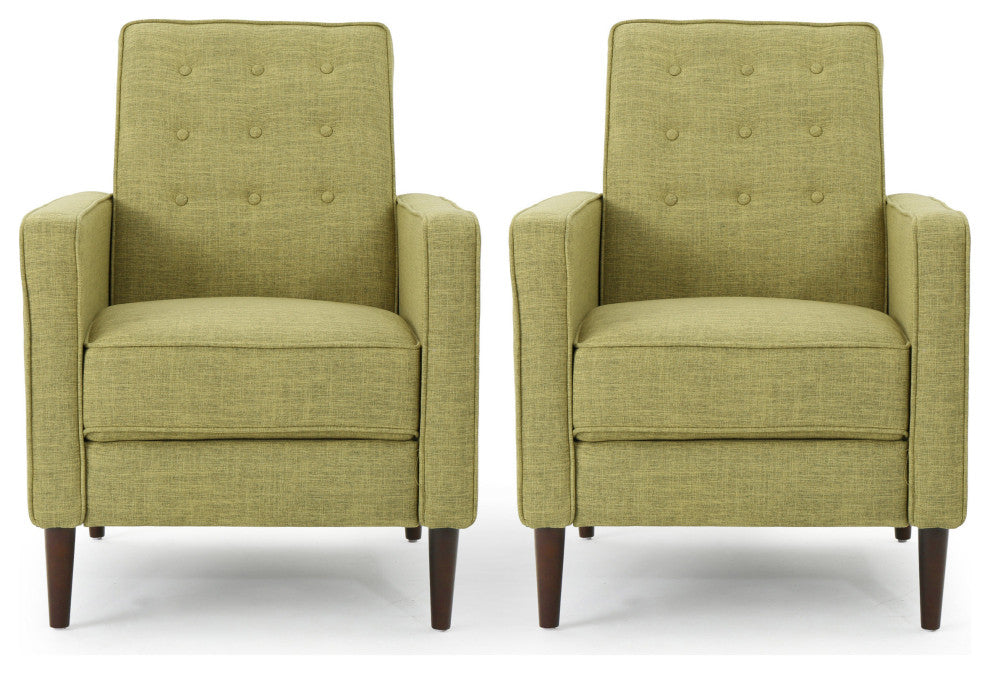 Mason Mid-Century Modern Button Tufted Fabric Recliner, Fabric/Muted Green, Set of 2