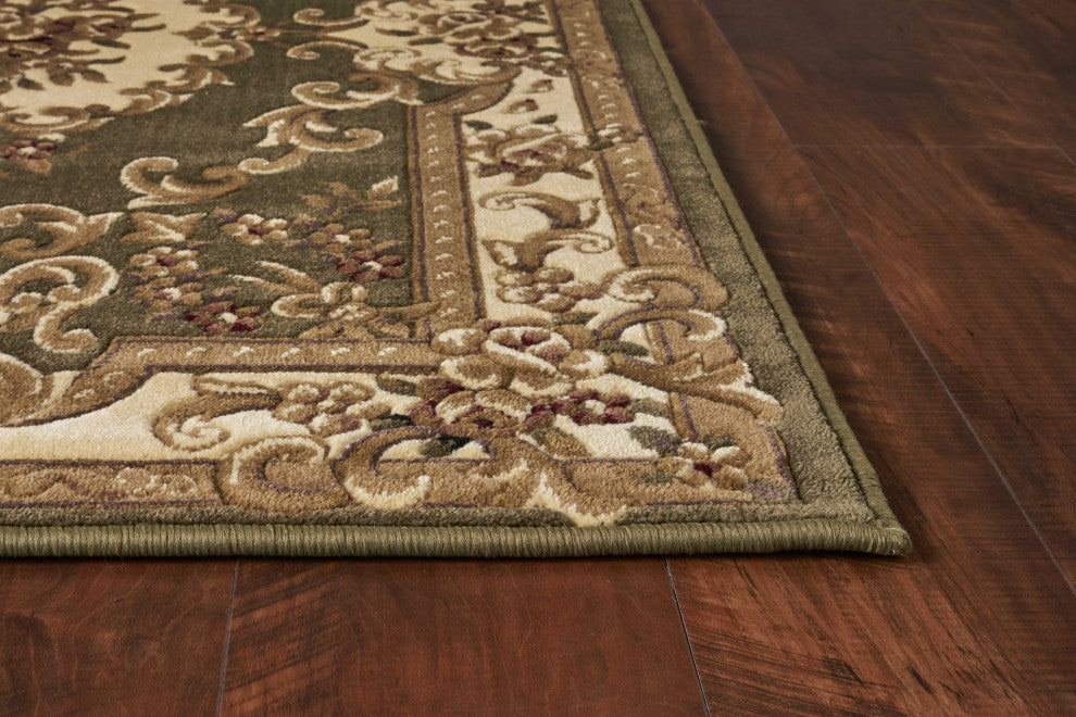 HomeRoots 7' Round Green or Ivory Floral Bordered Indoor Area Rug