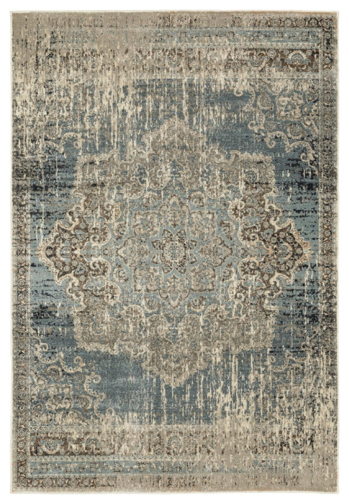 7"x10" Blue and Ivory Medallion Area Rug