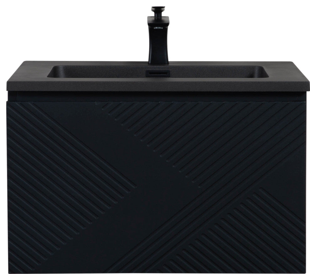 Matte Black Wall Mount Bath Vanity, Integrated Sink, Black Sink, 36"