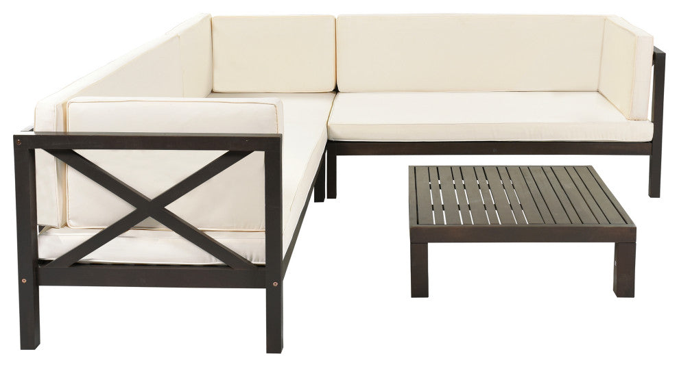 4 Pieces Outdoor Wood Patio Sectional sofa set With Cushions and Table