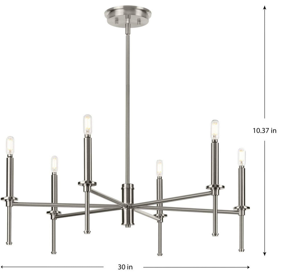 Elara Collection Six-Light New Traditional Brushed Nickel Chandelier Light