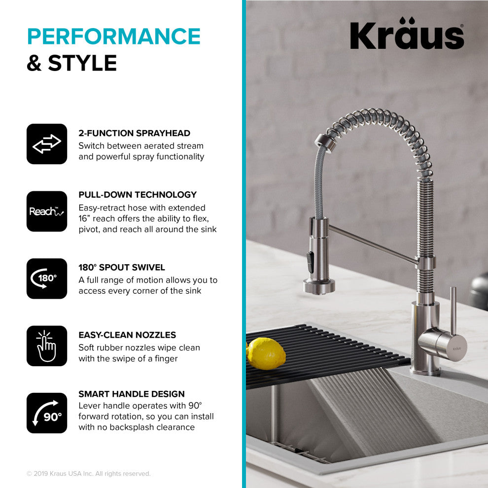 Stark 33" Drop-In Undermount Kitchen Sink, Pulldown Faucet, Stainless Steel