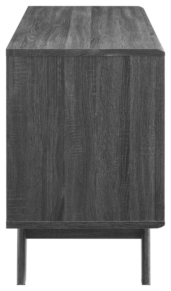 Vinyl Record Side Table Cabinet Stand, Charcoal Gray, Wood, Mid Century