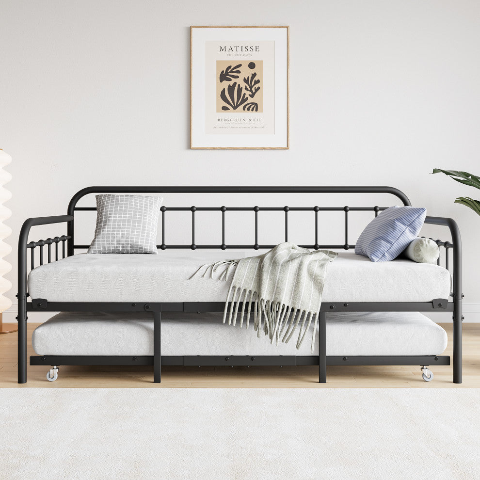 Gewnee Twin Size Metal Daybed Frame with Trundle