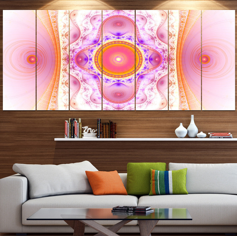Cabalistic Pink Fractal Design, Abstract Wall Art Canvas, 83"x32", 7 Panels