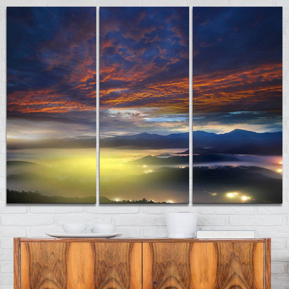 "Yellow Sunlight and Fiery Clouds" Photo Wall Art, 3 Panels, 36"x28"