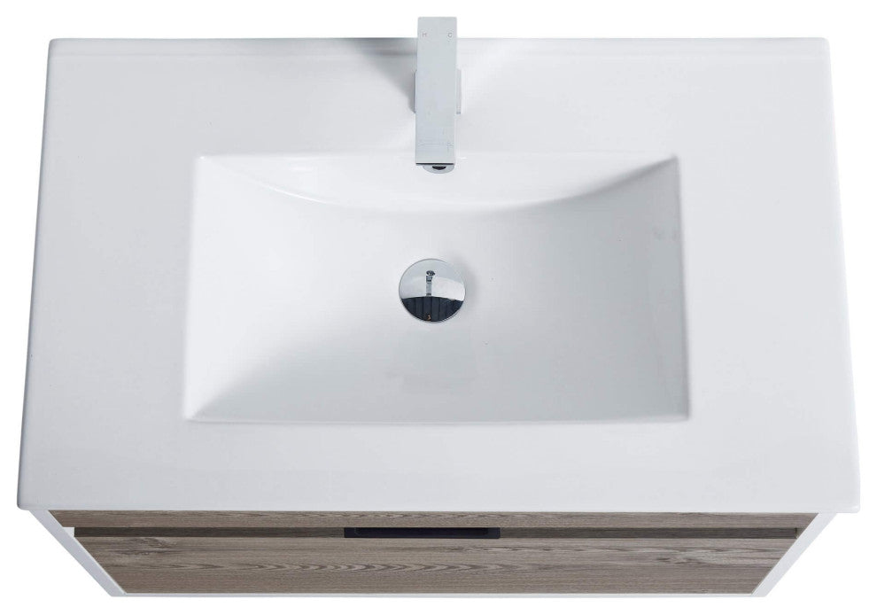 Alpine Wall Mount Bathroom Vanity and Sink, Gray Walnut, 30"