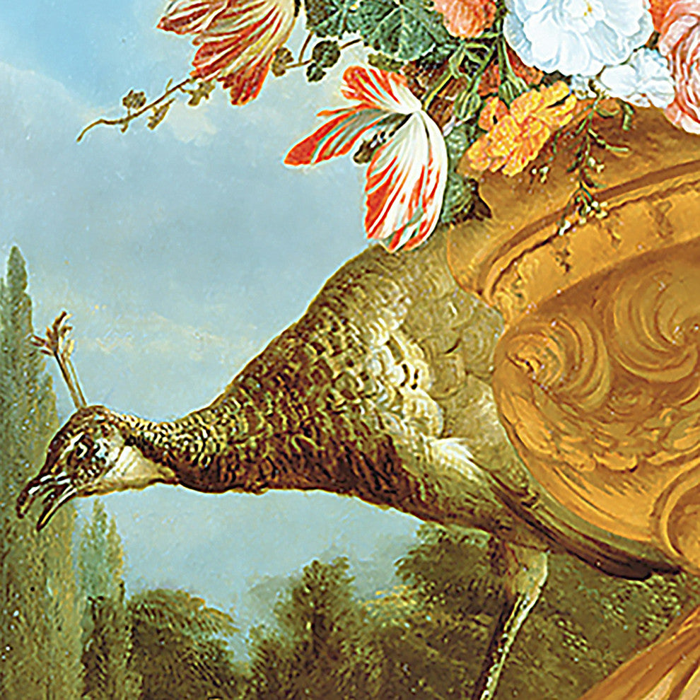 "Peacock on a Decorative Urn" Stretched Canvas Replica, 30"x27"