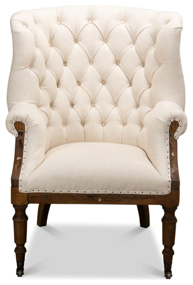 Georgian Barrel Back Linen and Burlap Wingchair