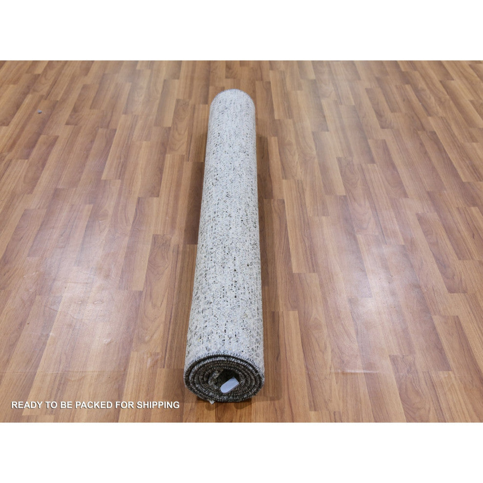 Platinum Gray Modern Grass Design Pure Undyed Wool Hand Knotted Rug, 4'x6'4"
