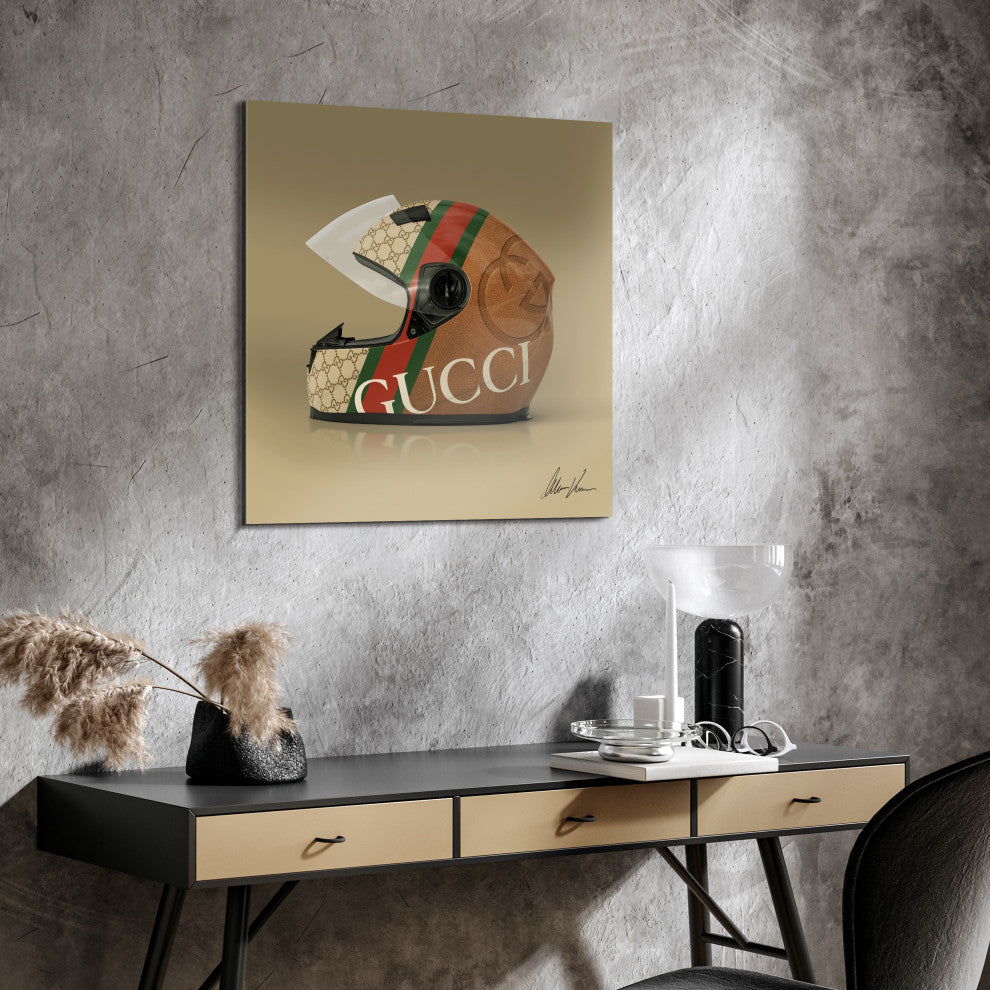 "Gucci Fabulous Helmet" Frameless Floating Tempered Glass Panel Graphic Wall Art