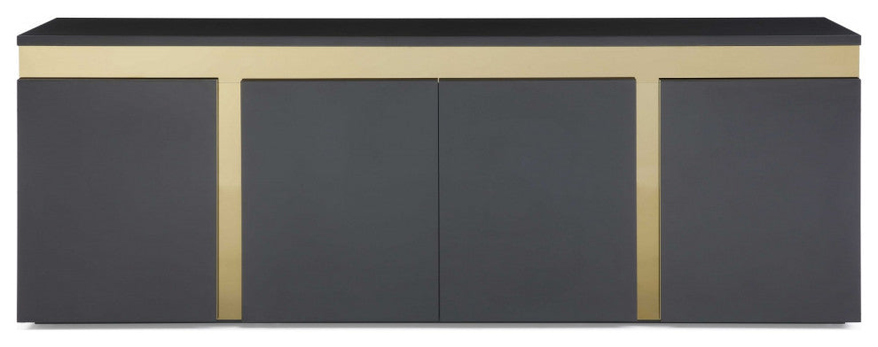 HomeRoots 94" X 18" X 35" Black Stainless Steel Buffet