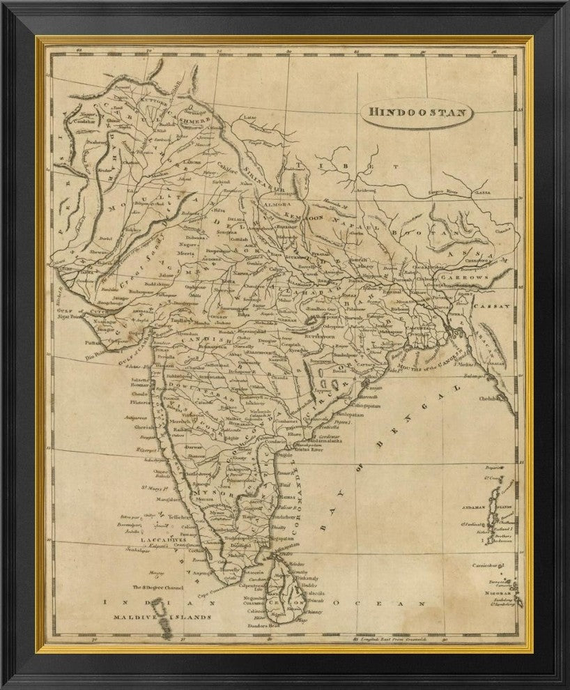 "Hindoostan, 1812" Framed Canvas Giclee by Aaron Arrowsmith, 28x34"