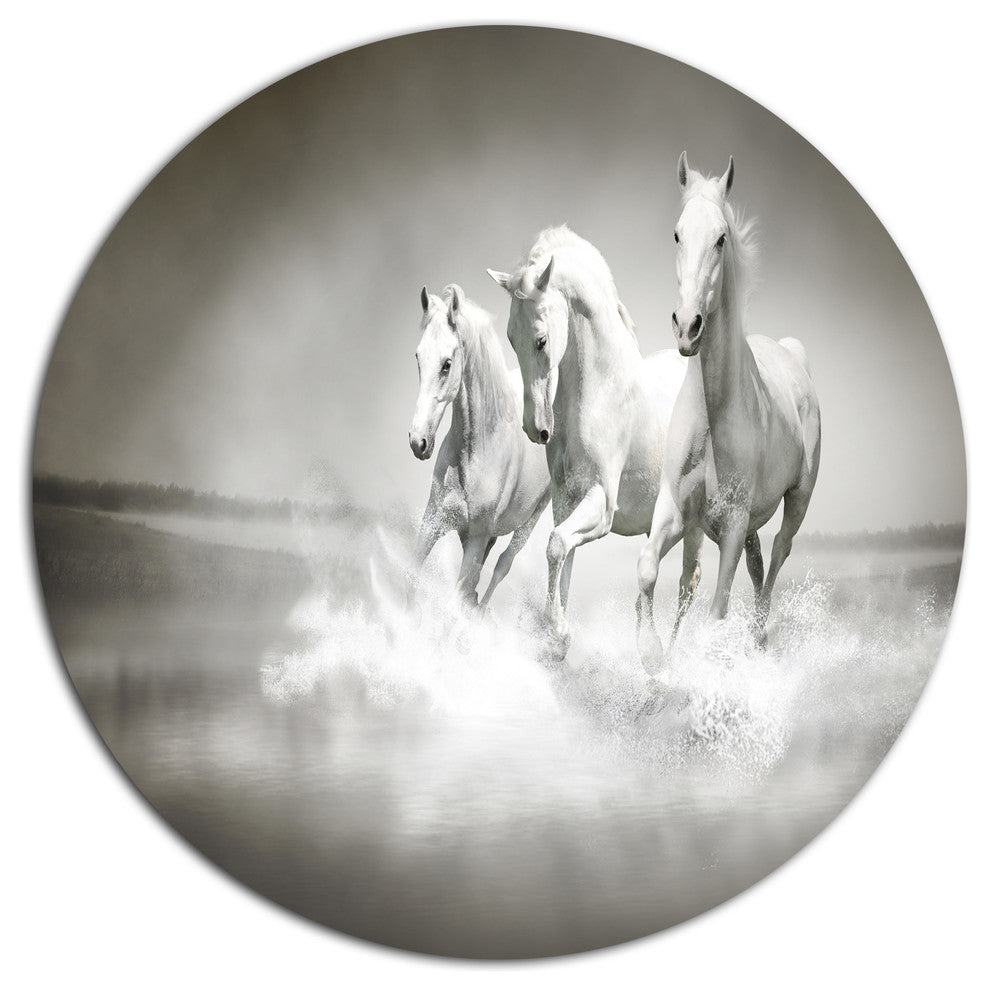 Horses Running Through Water, Animal Disc Metal Wall Art, 23"