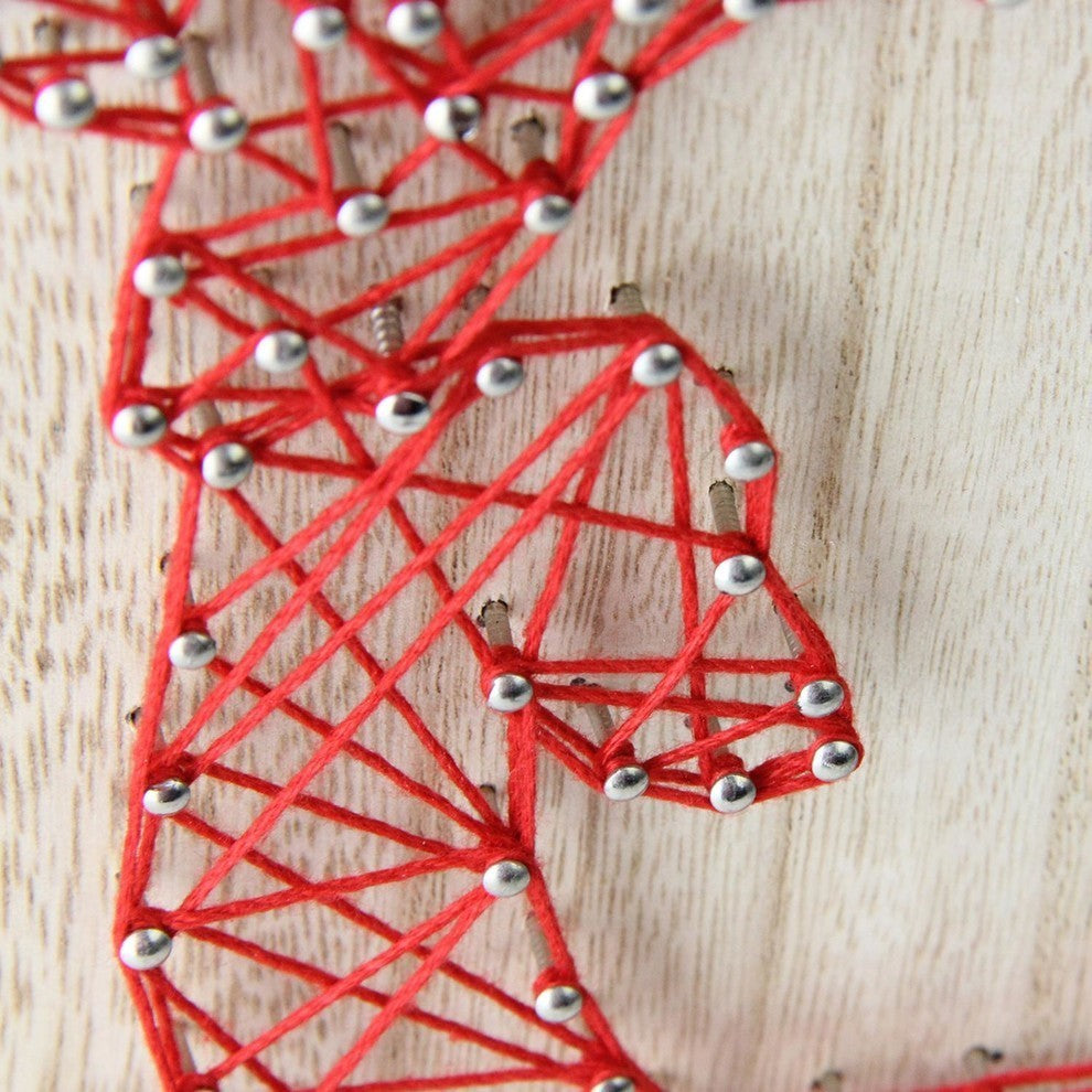11" "Crazy String" Wood and Red Reindeer Wall Decoration