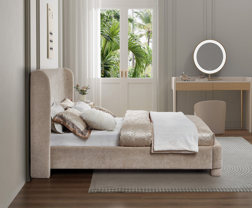 Penny Bed, Beige, King, Chenille Fabric