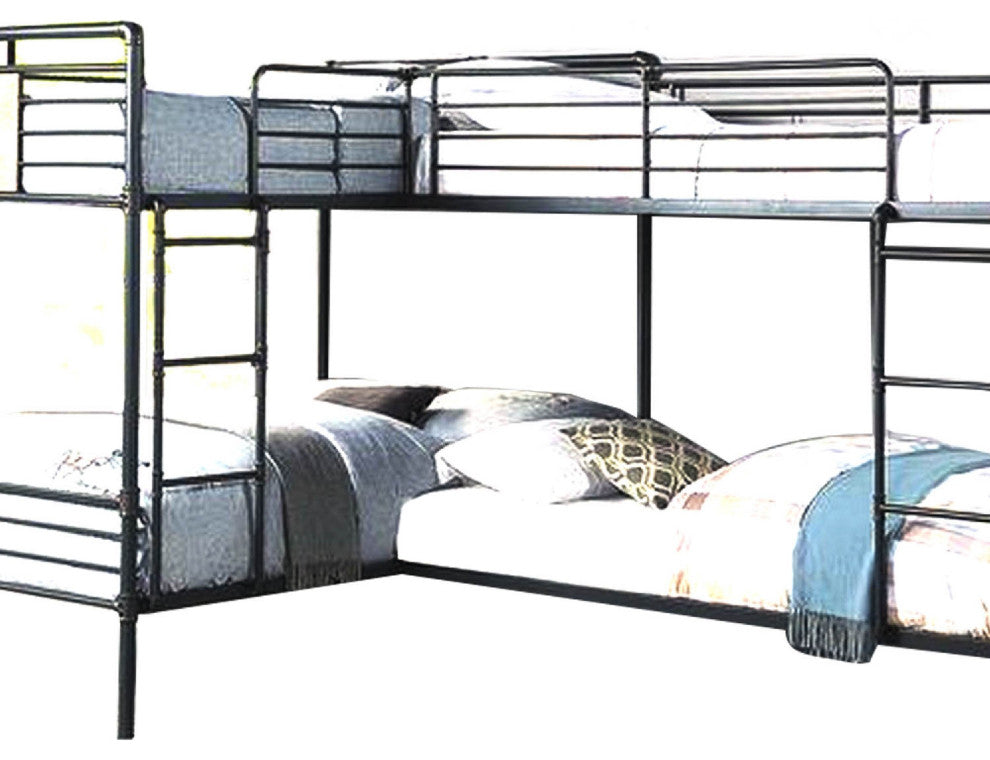 Benzara BM266441 Twin over Full Bunk Bed With Guard Rails, Black and Dark Bronze