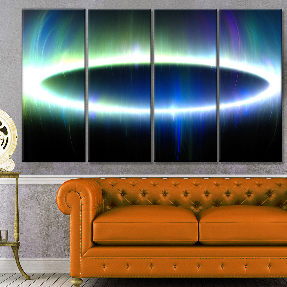Large Blue Oval Fractal Light, Abstract Canvas Art Print, 48"x28", 4 Panels