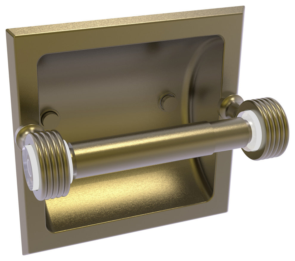 Pacific Grove Recessed Toilet Paper Holder with Groovy Accent, Antique Brass